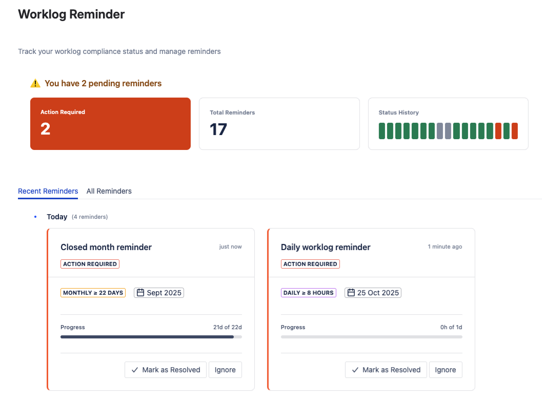 My Reminders workspace